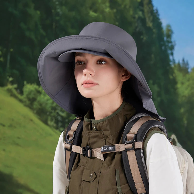 8921Springsummer outdoor double large roof sunscreen hat Korean fashion shawl visor children's quick-drying waterproof fisherma
