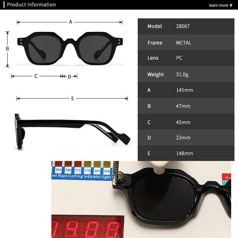 JNPCXI New Fashion Square Women Sunglasses Shades UV400 Fashion Green Gradient Men Punk Rivets Sun Glasses