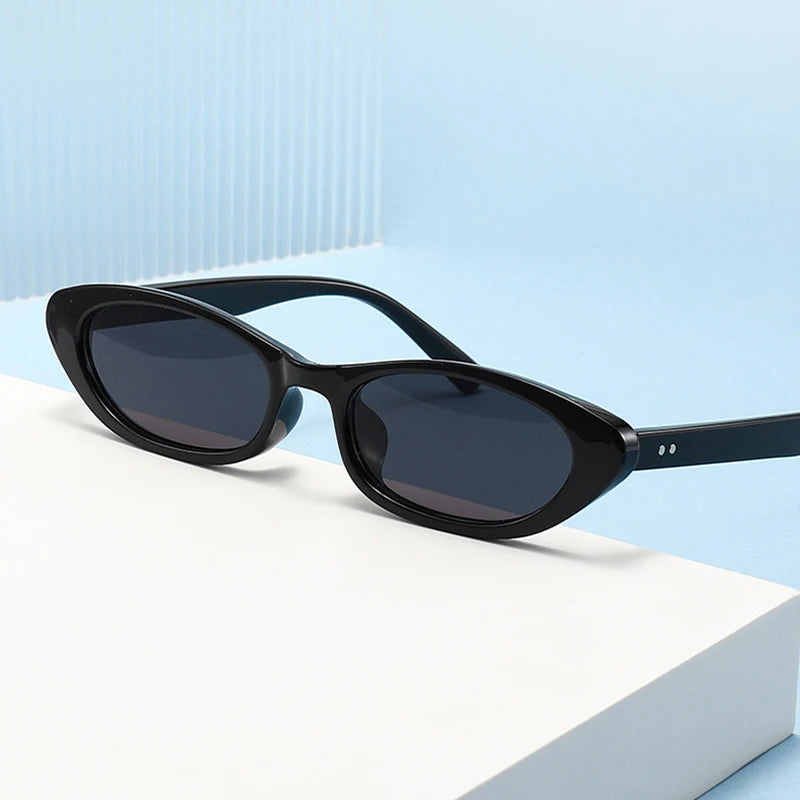 JNPCXI New Ins Popular Fashion Small Oval Sunglasses Women Retro Rivets Punk Cat Eye Candy Color Men Trending Sun Glasses