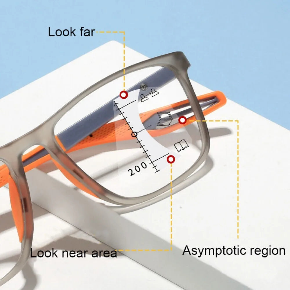 Photochromic Progressive Multifocal Reading Glasses Look Far and Near Eyeglasses Men Sport TR90 Frame Anti Blue Light Graded Eye