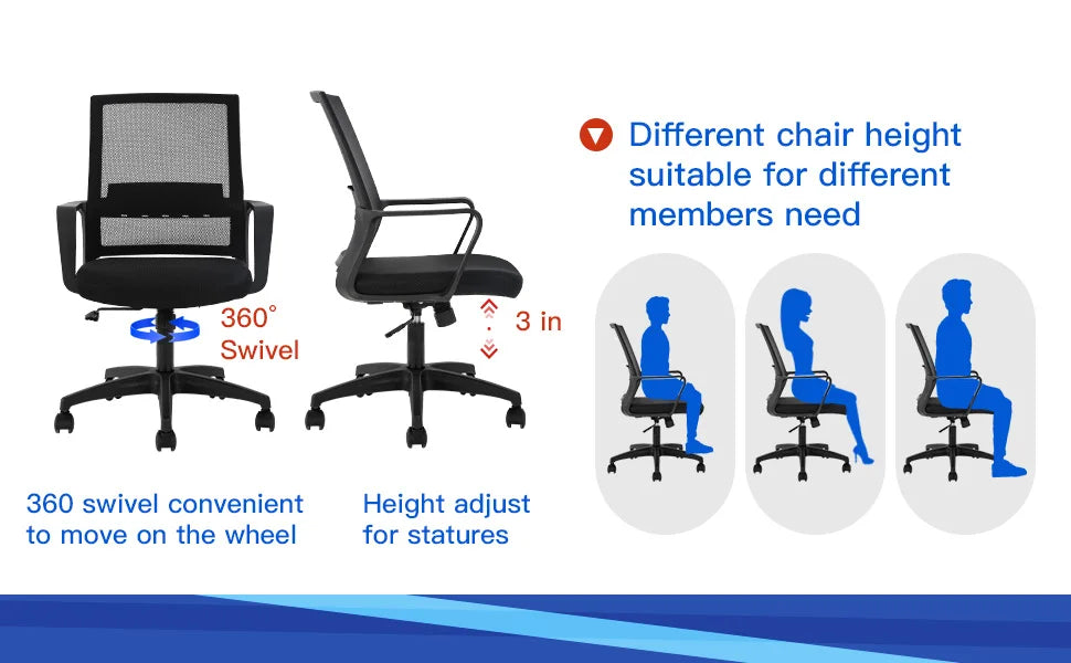 Ergonomic Desk Chair Mid-Back Mesh Computer Chair Lumbar Support Adjustable