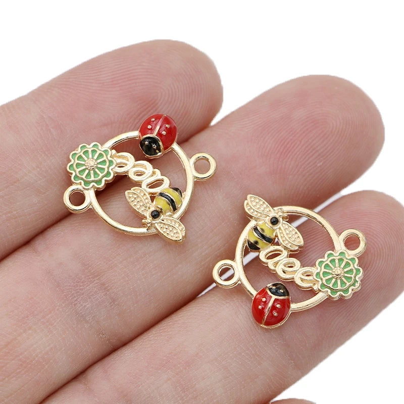 10Pcs Gold Plated Red Enamel Bee Ladybug Charm Connector for Jewelry Making Bracelet DIY Findings Accessories Handmade Craft