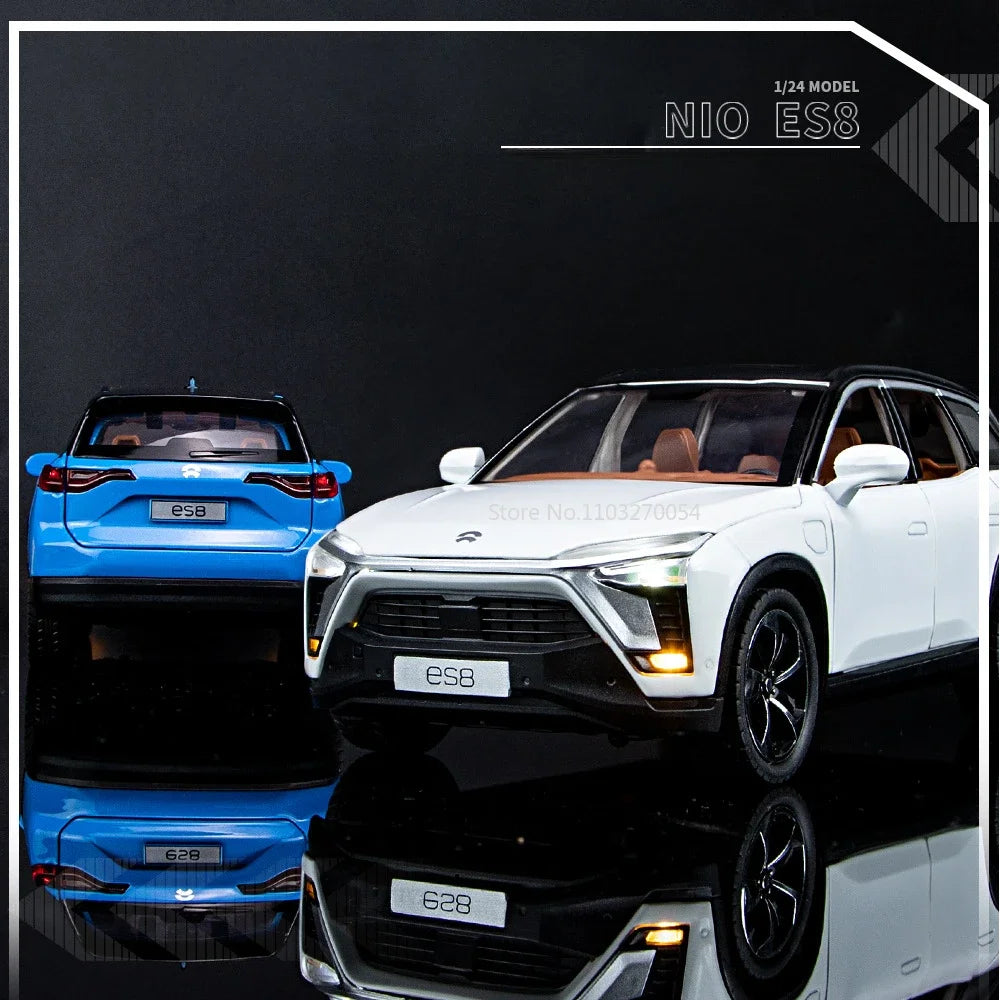 1:24 NIO ES8 L9 Alloy Miniature Toy Car Model Diecast Sound Light Pull Back Doors Opened New Energy Vehicles Collection Kids Toy
