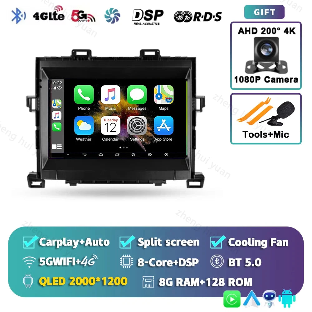 Android 15 CarPlay Auto For Toyota Alphard H20 2008 - 2014 Car Radio Multimedia navigation video DVD Autoradio Stereo 2din 4G+BT