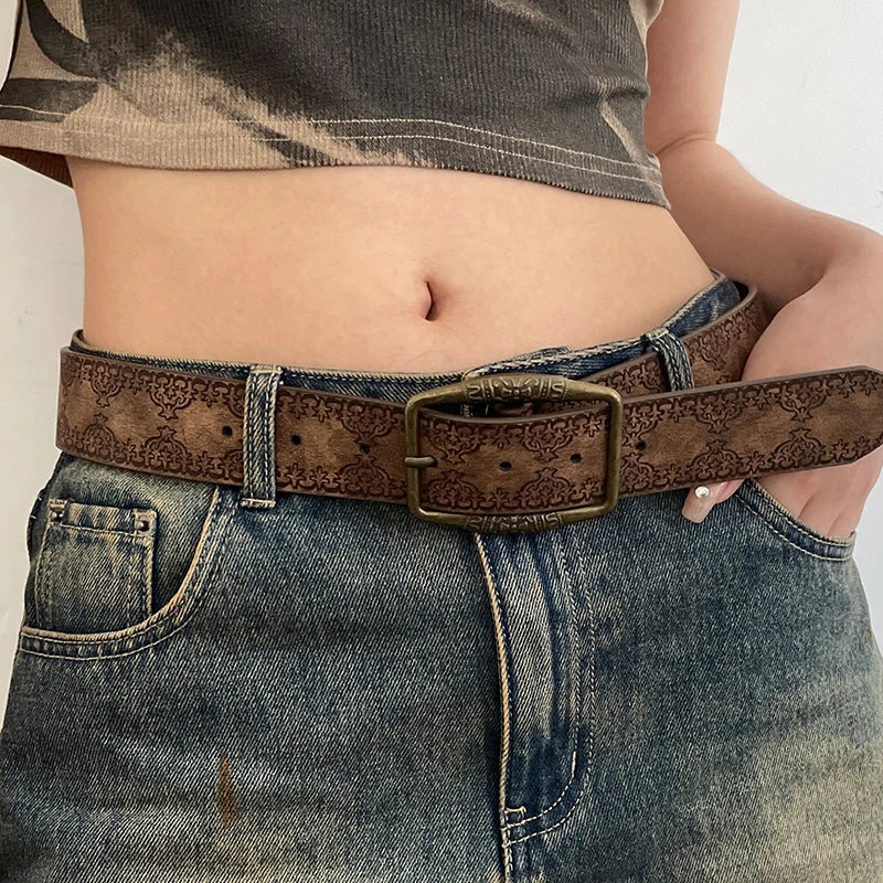 N Retro Y2K Belt WOMEN'S New National Wind Belt with Jeans Belt Senior Sense of Brown