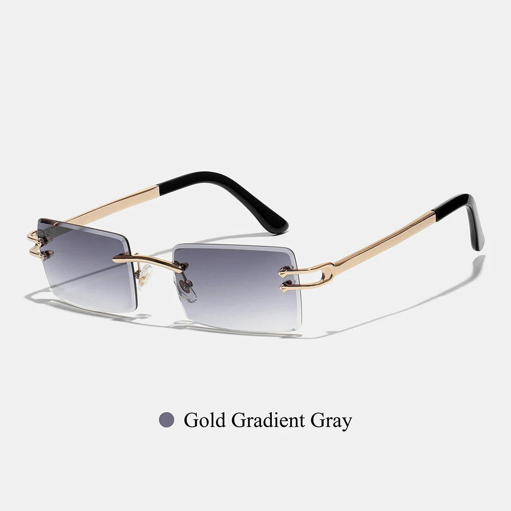 Ruiao Y2K Rimless Square Sunglasses Unisex Diamond Cut Lens Small Frame Retro Fashion UV400 Shades Street Style Eyewear 2026 New