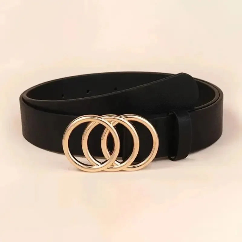 1PC Women's Fashion PU Leather Belt with Triple Round Buckle for Jeans & Dress