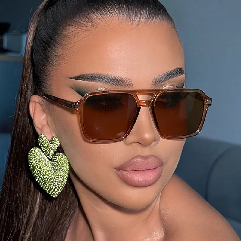 JNPCXI New Double Bridge Square Pilot Women Sunglasses Classic Men Sun glass Outdoor Driving Shades UV400