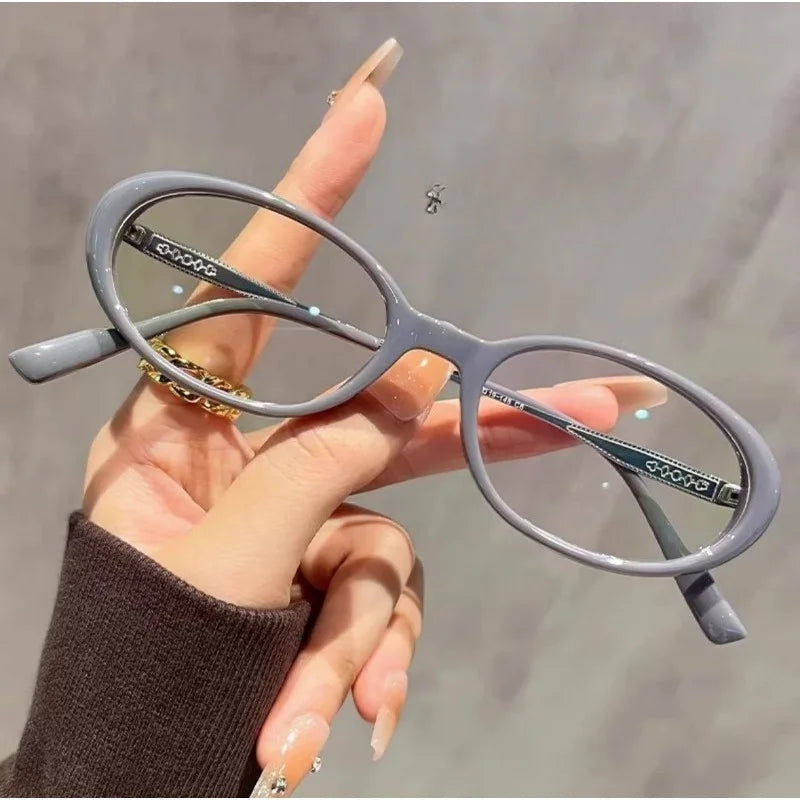 Trendy Oval Shaped Small Frame Glasses Providing Anti Blue Light Protection and High-definition Appearance