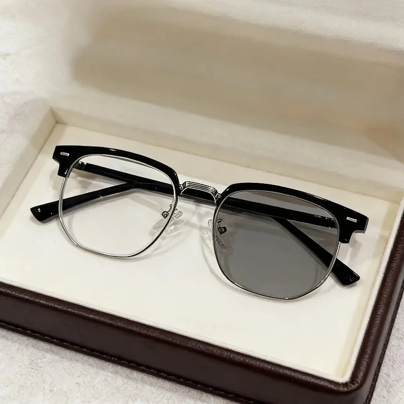 Photochromic Glasses Suitable for Men and Women Ultra Light Anti Blue Light Half Frame Flat Light Glasses
