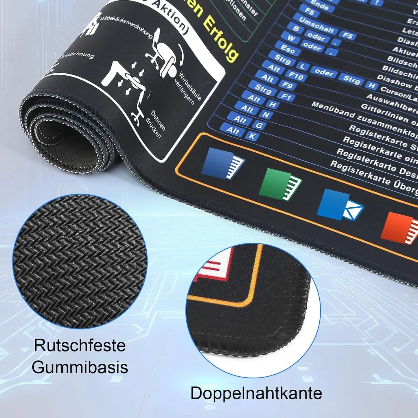 German Excel Cheat Sheet Desk Mat German Excel Mouse Pad , Excel Shortcuts Mat Office Accessories for Office Word PPT Window
