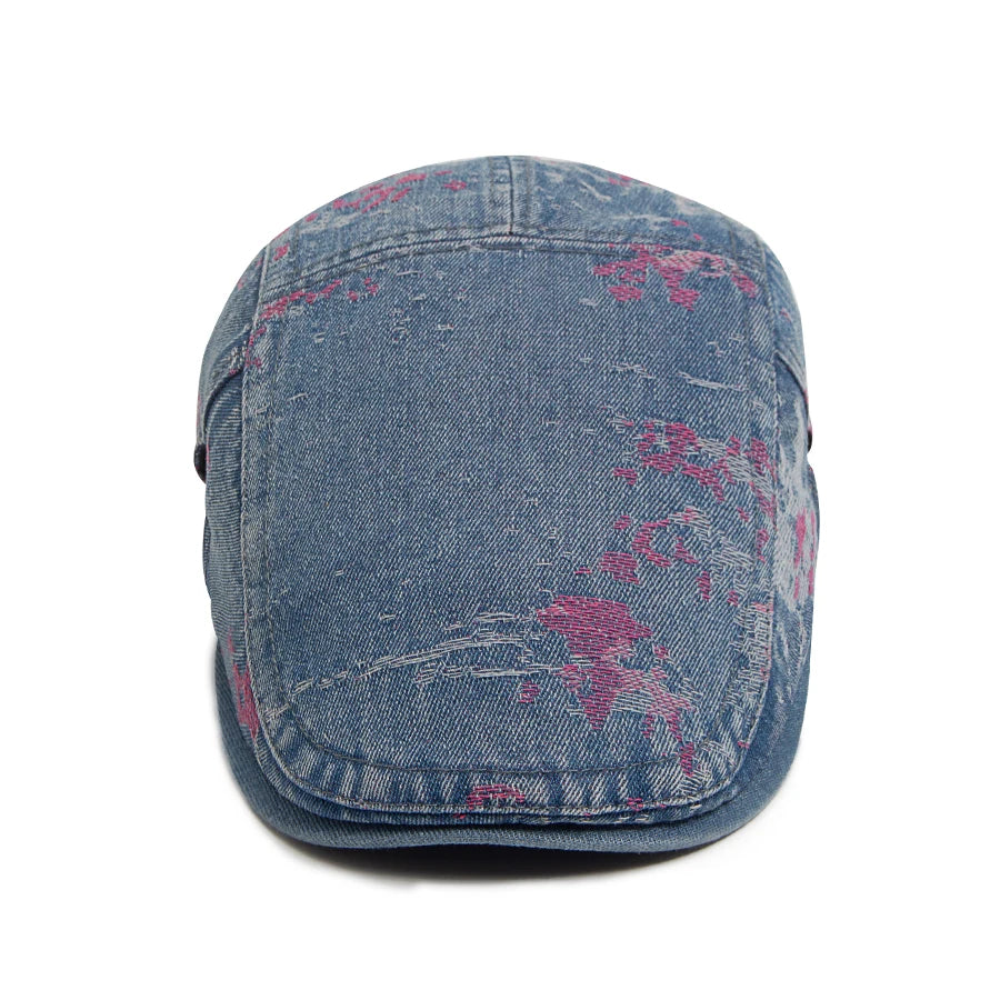 Spring Fashion Print Denim Women's Beret Summer Cotton Breathable Soft Top Sun Visor Hat Men Flat Cap Newsboy Caps Adjustable