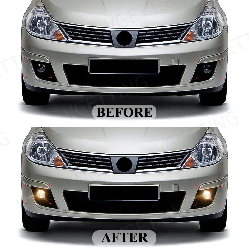For Nissan Tiida 2007 2008 2009 2010 2011 LED Fog Light Lamp Headlights Cover Hood Frame Waterproof Car Accessories Left Right