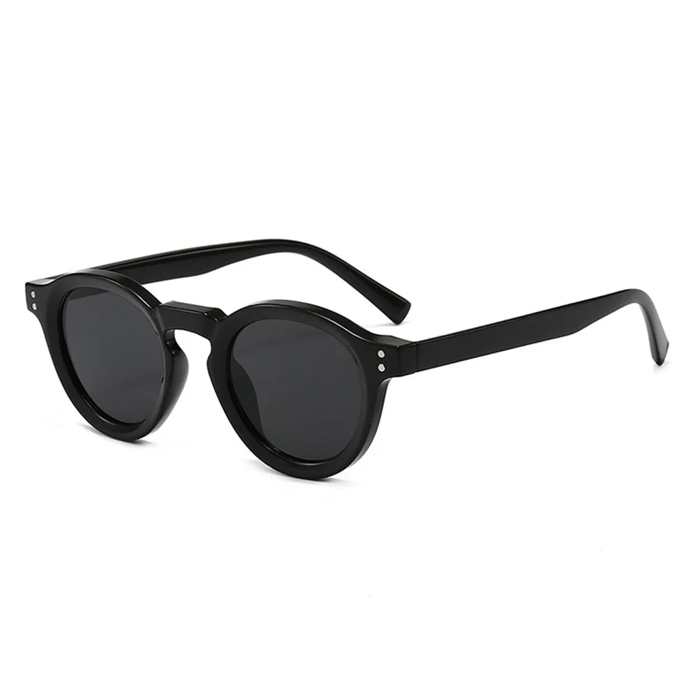 JNPCXI New Fashion Small Round Sunglasses Women Shades Fashion Leopard Blue Lens Men Trending Rivets Frame UV400