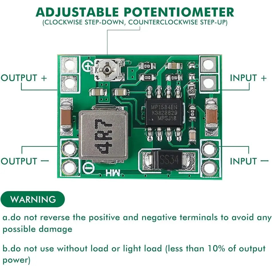 6pcs Mini MP1584EN DC-DC Buck Converter 3A Power Adjustable Power Supply Module 24V to 12V 9V 5V 3V Step-Down Power Module