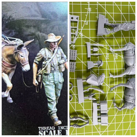 1: 35 Resin Model Disguised Infantry and Donkey Model for Transporting Supplies Scene Layout in Unpainted State