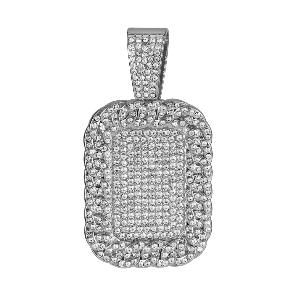 Hip Hop Luxury Big Square Pendant Necklace Set Men's Cuban Chain Iced Out Bling Rock Party Necklaces Birthday Gift Charm Jewelry