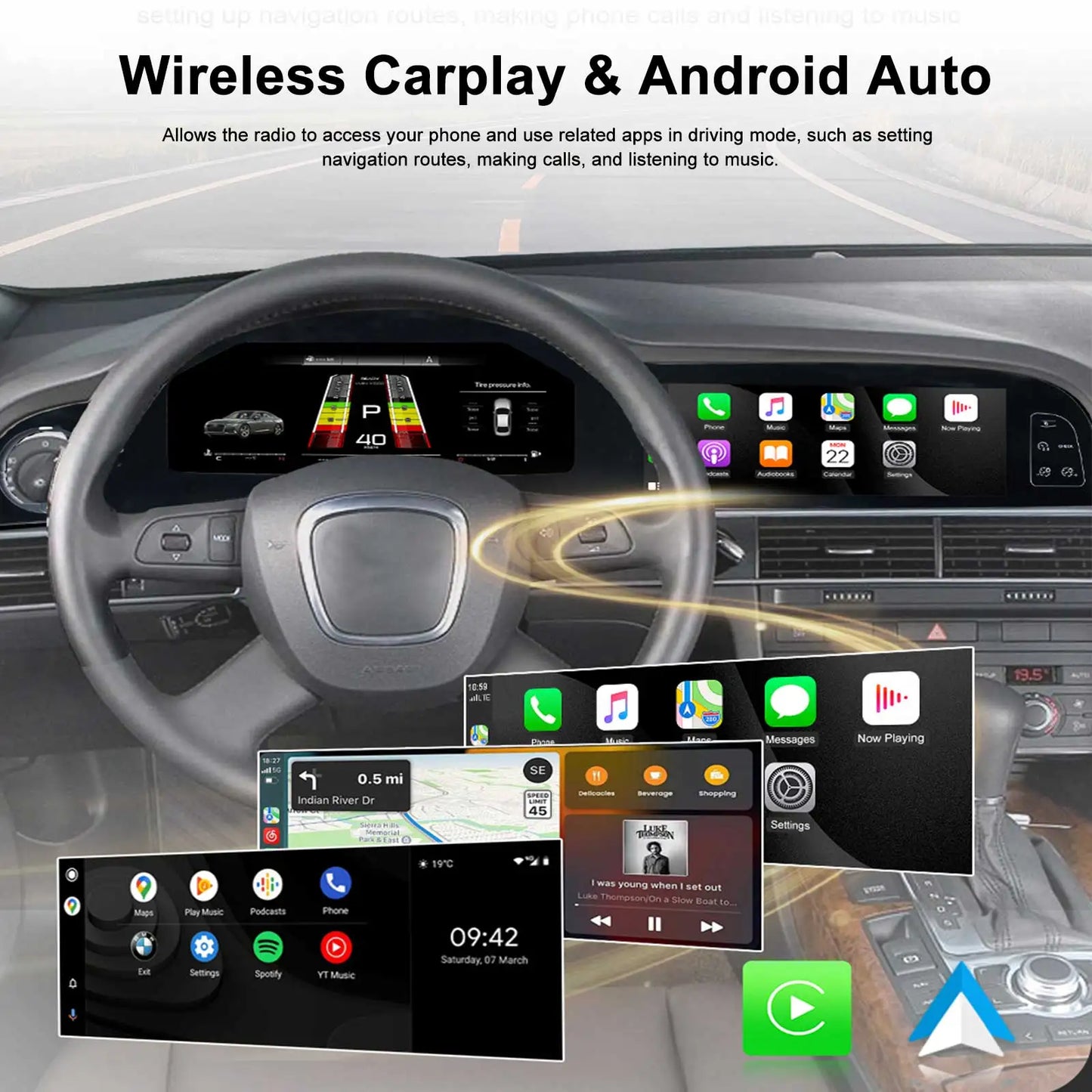 For Audi A6 A6L C6 4F (2005-2012 ) digital instrument panel, speedometer, Android radio, wireless CarPlay, GPS navigation 4+64GB