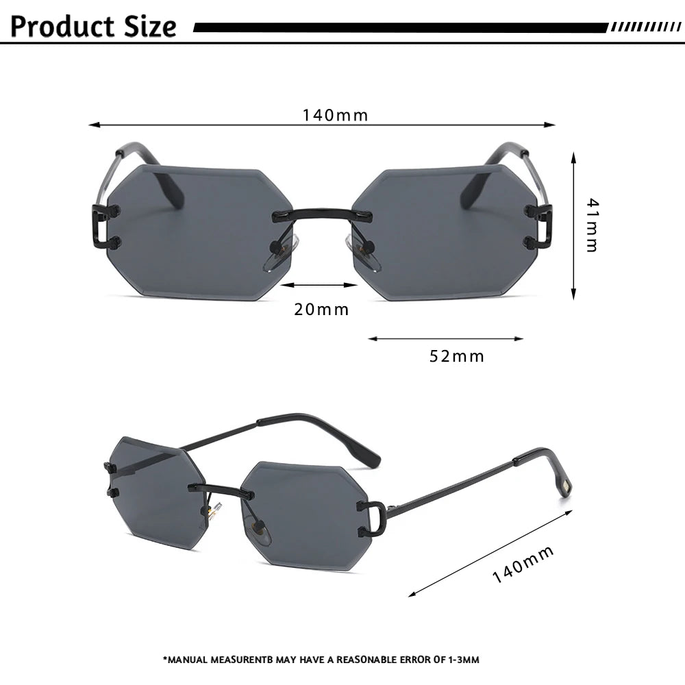 CATERSIDE Rimless Men's Sunglasses Polygon Vintage Frameless Glasses Gradient Lens Women Traveling Party Business Sun Glasses