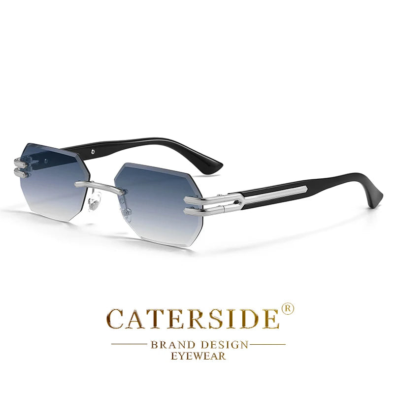 CATERSIDE New Men's Frameless Sunglasses Fashion Polygonal Gradient Mirror Lenses Metal Frame Women's Party Outdoor Sun Glasses