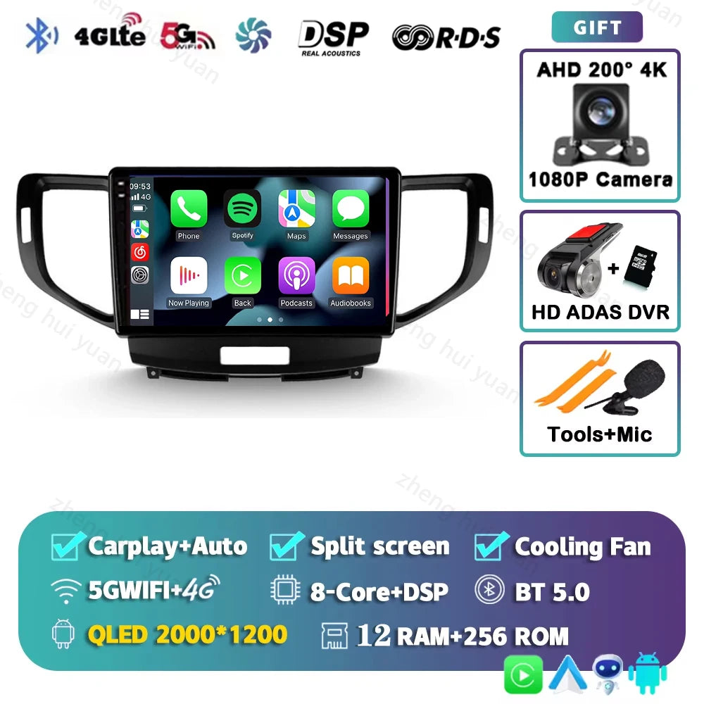 Android 14 For Honda Accord 8 2008 - 2012 CarPlay Auto 2K QLED Car Radio Multimedia Video Player GPS stereo Head Unit 4G WIFI