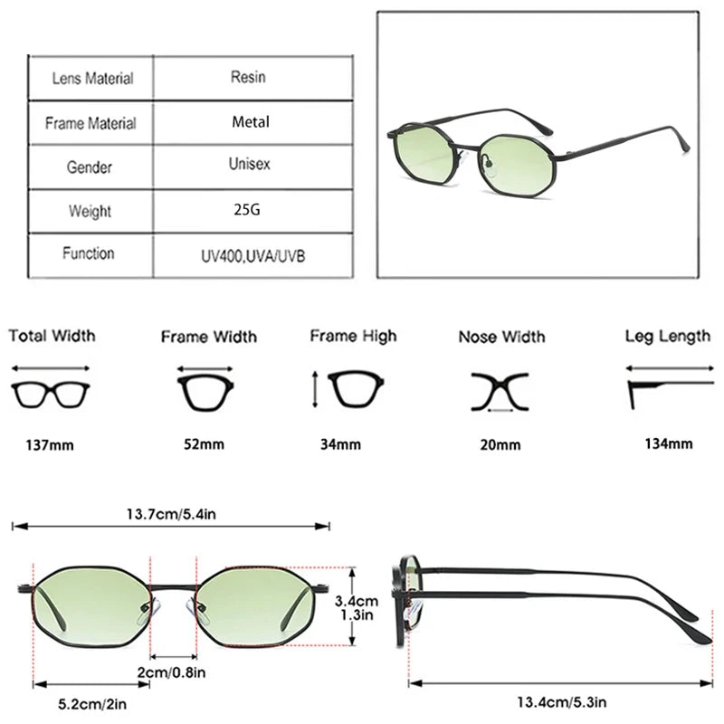 JNPCXI New Fashion Polygon Metal Square Sunglasses Women Retro Blue Green Gradient Shades UV400 Men Sun Glasses
