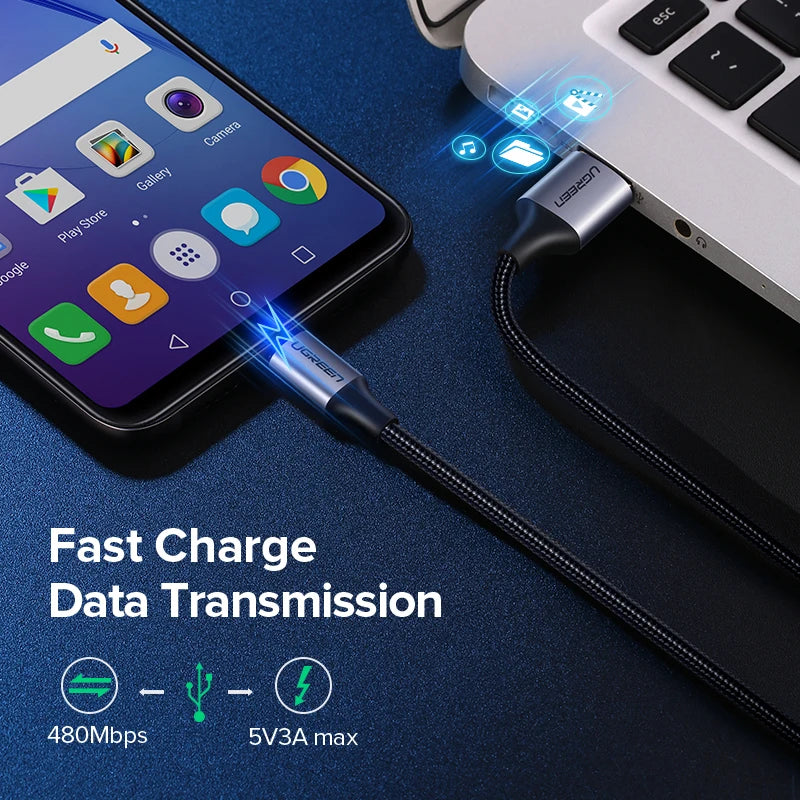 UGREEN 2 Pack Micro USB Cable 3A Fast Charging 1.5m USB Cable for Samsung Xiaomi HTC USB Charger Data Cable Mobile Phone Cable