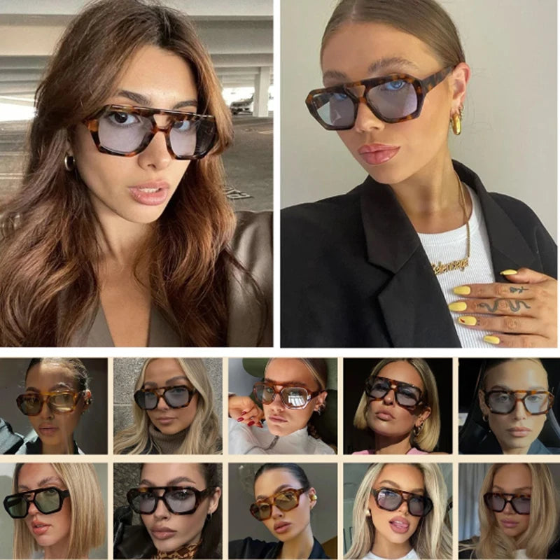 JNPCXI Vintage Square Sunglasses for Women Men Thick Frame Double Bridges Eyewear Female Fashion Polygon Sun Glasses