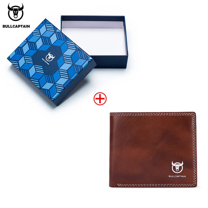 BULLCAPTAN Genuine Leather Men's Wallet RFID Function Fashion Men's Card Clip Wallet Latest Gift Box Men's Business Wallet QB032