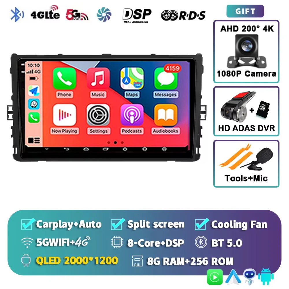For Volkswagen VW Polo Plus Jetta MK7 T6 Passat B8 T ROC Cross MQB 2K 12+256 QLED Android 15 CarPlay Car Radio Multimedia Video