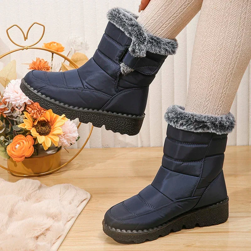 Faux Fur Thick Plush Ankle Boots Women 2025 Waterproof Non-Slip Snow Boots Woman Hook Loop Keep Warm Cotton Padded Shoes Female