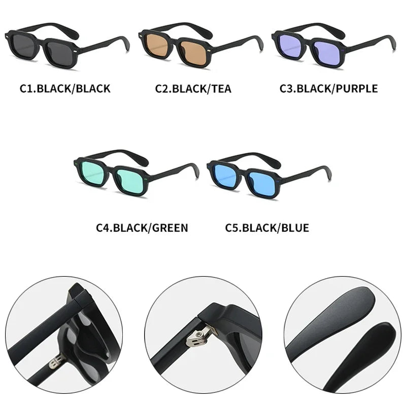JNPCXI Fashion Small Square Women Sunglasses Retro Rivets Men Black Tea Shades UV400 Sun Glasses