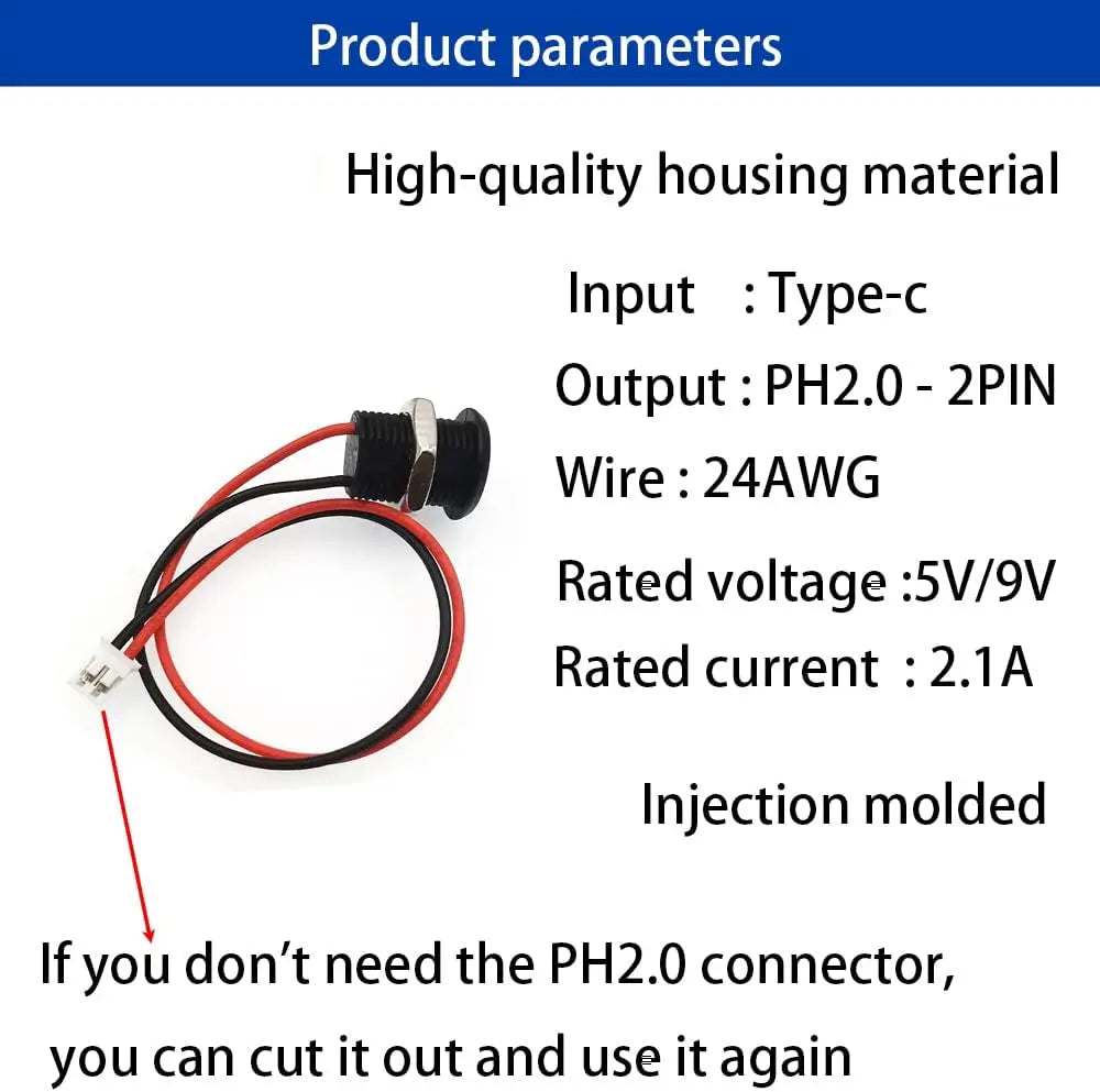 5pcs Type-C Female 2Pin USB Connector Type-C Waterproof with Female Socket Fast Charging Jack Charging Port USB-C Charger Plug