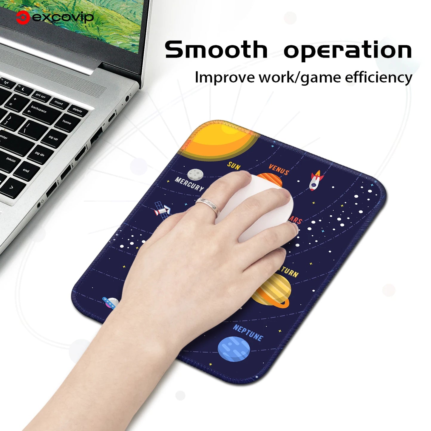 EXCO Mini Solar System Mouse Pad with Stitched Edge Non-Slip Rubber Base Small Office Mousepad for Laptop Computer Portable