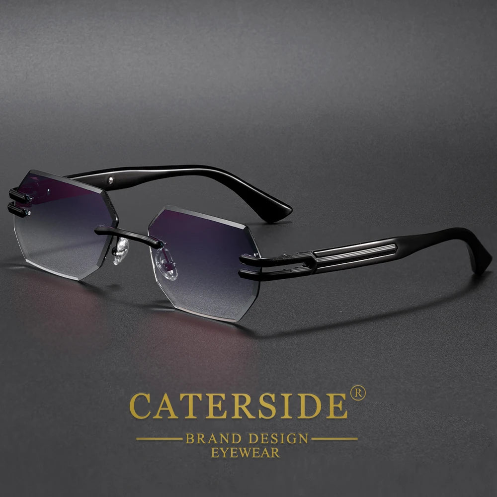 CATERSIDE New Men's Frameless Sunglasses Fashion Polygonal Gradient Mirror Lenses Metal Frame Women's Party Outdoor Sun Glasses