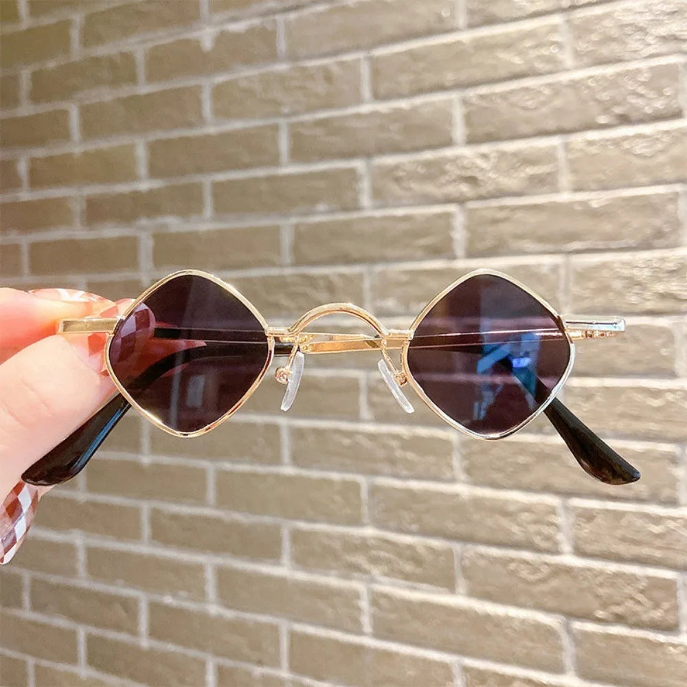 2pcs Children's Sunglasses Boys and Girls Retro Metal Square Frame Prince Glasses Baby Fashion All-Match Catwalk Show Sunglasses
