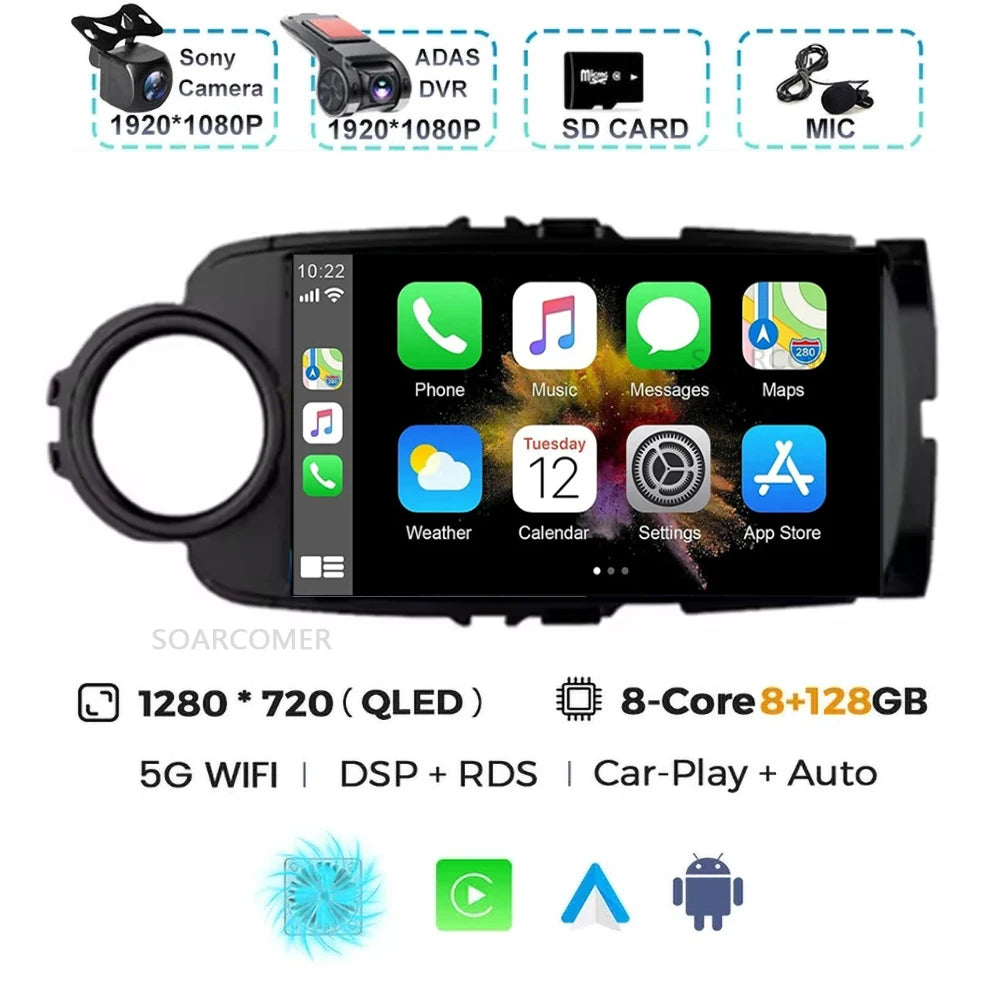 Android 15 For Toyota Yaris 2011 - 2017 Multimedia Player Carplay Auto Car Radio GPS video Qualcomm Snapdragon DSP WiFi+4G DVD
