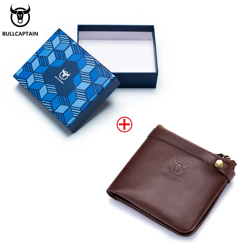 BULLCAPTAIN Leather Wallet Men's Zipper Wallet Men's Wallet Purse RFID Mini Wallet And Smart Design Zipper Buckle Wallet