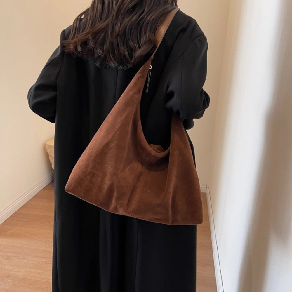 Women Suede Shoulder Bag with Zipper Hobo Bags Large Capacity Handbag Slouchy Bag Commuter Travel Bag Purses and Handbags