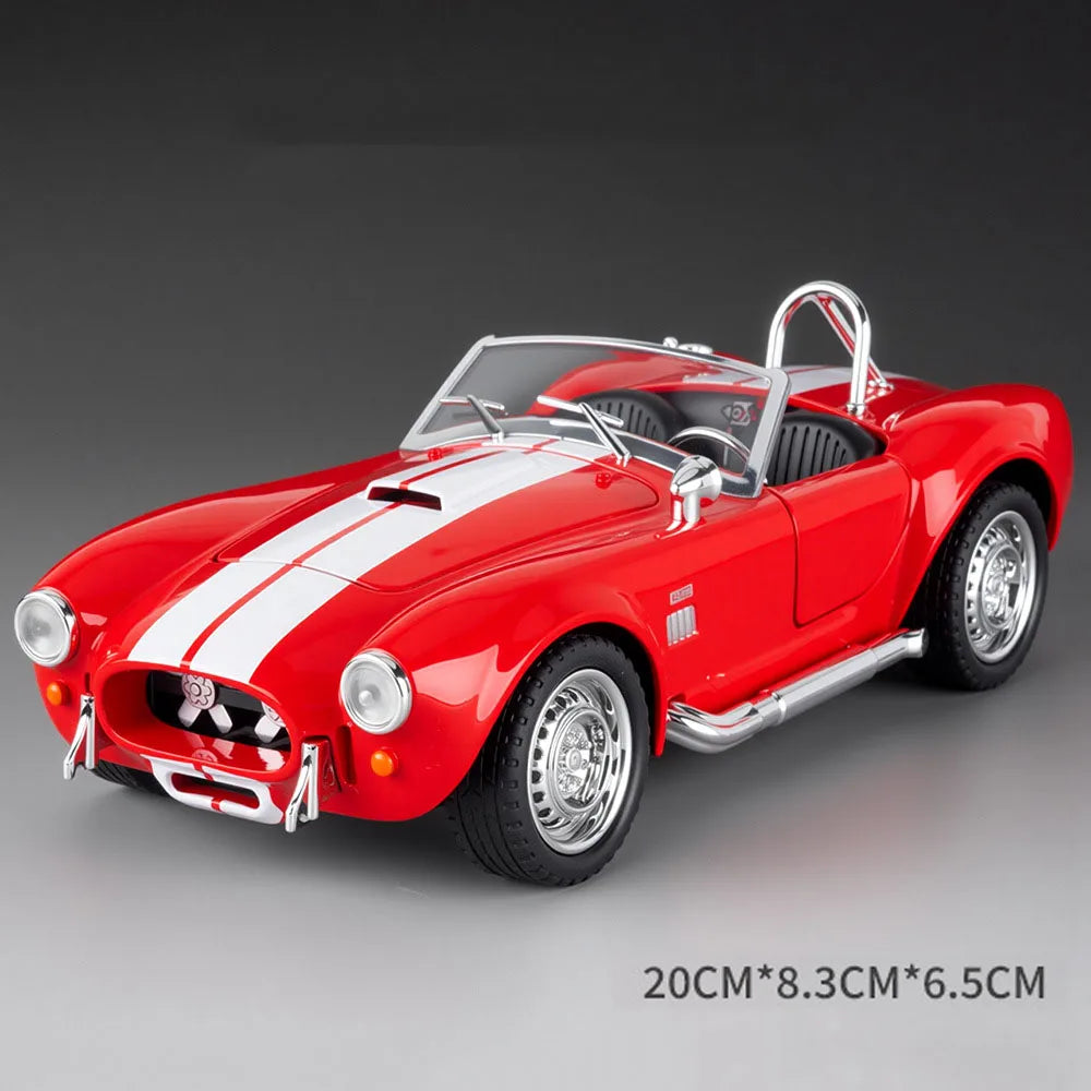 1:22 Shelby Cobra Alloy Diecast Sports Car Model Toys Four Wheel Suspension Sound Light Pull Back Miniature Vehice Birthday Gift