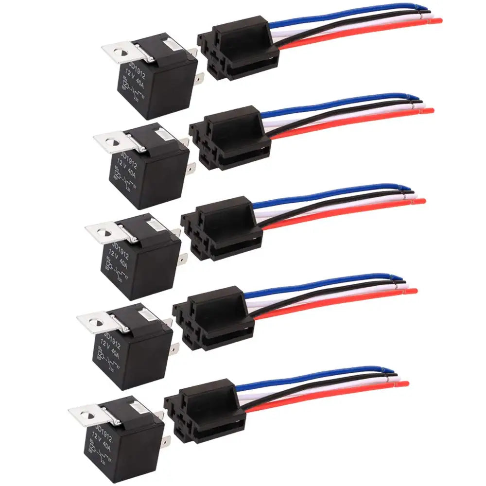 JD1912 12V 40A 4 Pin SPST Car Relay Harness with Color-labeled Wires for Automotive Truck Van Motorcycle Boat