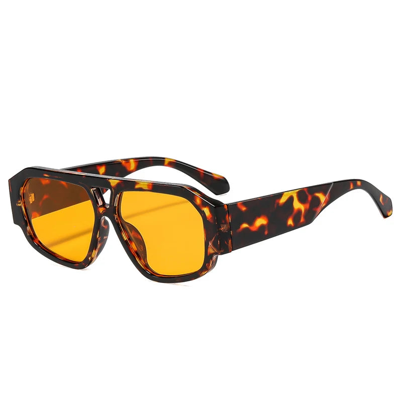 JNPCXI Fashion Double Bridges Polygon Square Women Sunglasses Green Green Shades UV400 Men Sun Glasses
