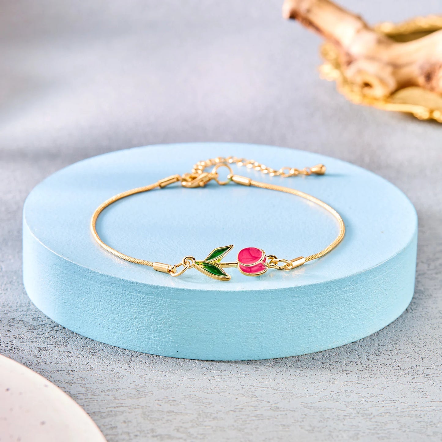 Light Luxury Zircon Tulip Flower Clavicle Chain Necklace for Women Elegant Brass Pendant  Bracelet Fashion Party Jewelry Gift
