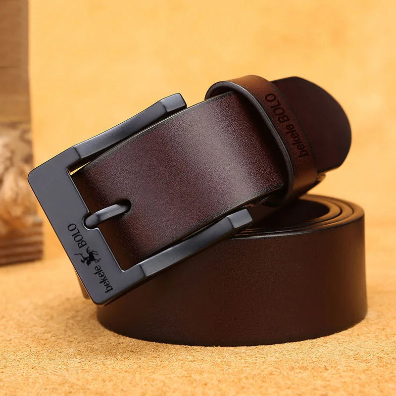 Brown Genuine Leather Men's Belt Fashion Alloy Belts Buckle Luxury Jeans Belts