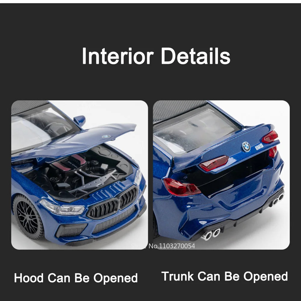 1/32 M8 Miniature Alloy Diecast Toys Car Model Sports Cars 4 Door Can Opened Sound Light Pull Back Vehicle Kids Festival Gift