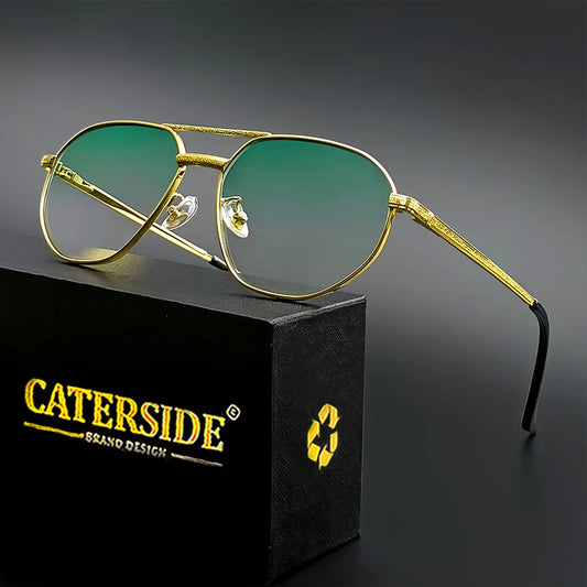 CATERSIDE 2023 New Retro Pilot Sunglasses Male Women Polygon High Quality Metal Sun Glasses Blue Double Bridge Eyewear UV400
