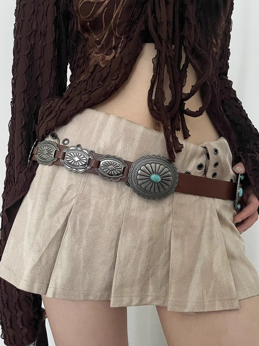 National Style Gem Inlaid Belt Female Adornment With Dress Children 2024 New Fashion Design Sense Chatelaine Trend