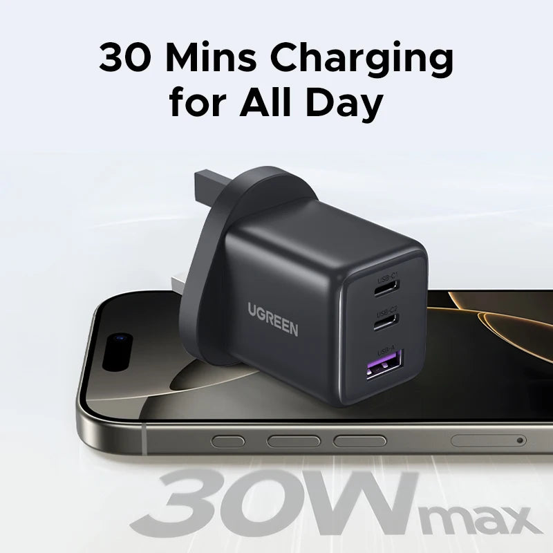 【UK Plug】UGREEN 45W 30W 20W GaN Charger PD 3.0 USB C Phone Charger For iPhone 17 16 15 Pro Samsung S25 Xiaomi Tablet iPad Air