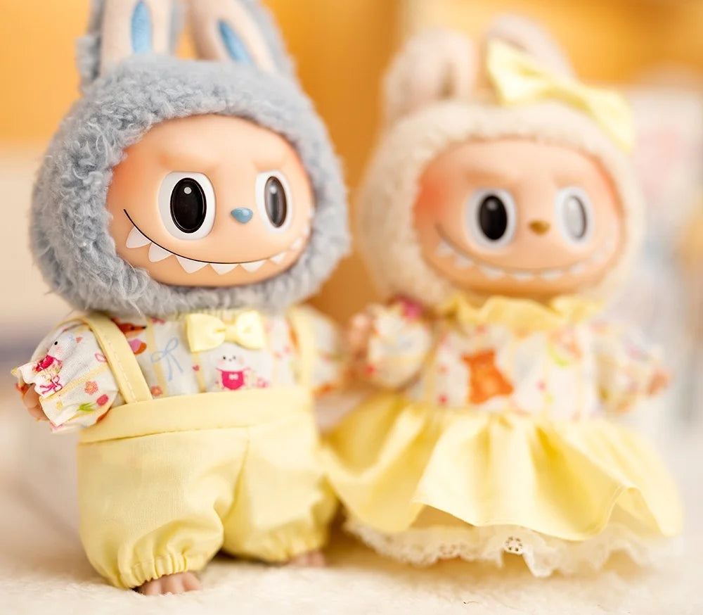17 Cm Labubu Plush Toy Doll T-shirt with Denim Overalls Labubu Plush Toy Doll Pendant Clothes High quality