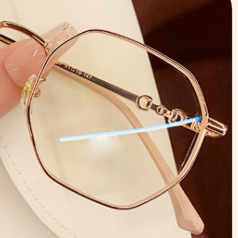 A pair of full-rim square glasses with metal frame and AC lenses simple decoration style